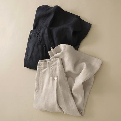 Buddha Stones Summer Casual Elegant Button-Up Solid  Ankle Pants Women's Wide Leg Pants With Pocket - image 11