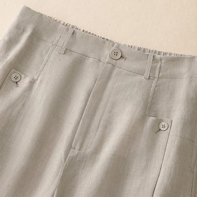 Buddha Stones Summer Casual Elegant Button-Up Solid  Ankle Pants Women's Wide Leg Pants With Pocket - image 2