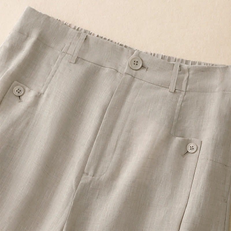 Buddha Stones Summer Casual Elegant Button-Up Solid  Ankle Pants Women's Wide Leg Pants With Pocket - image 2