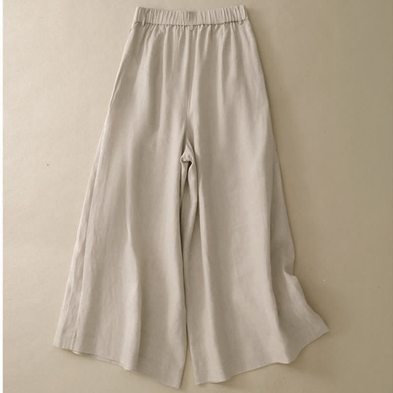 Buddha Stones Summer Casual Elegant Button-Up Solid  Ankle Pants Women's Wide Leg Pants With Pocket - image 1