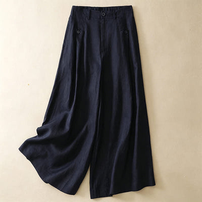 Buddha Stones Summer Casual Elegant Button-Up Solid  Ankle Pants Women's Wide Leg Pants With Pocket - MidnightBlue - US8-10, UK/AU12-14, EU40-42 (2XL) - image 7