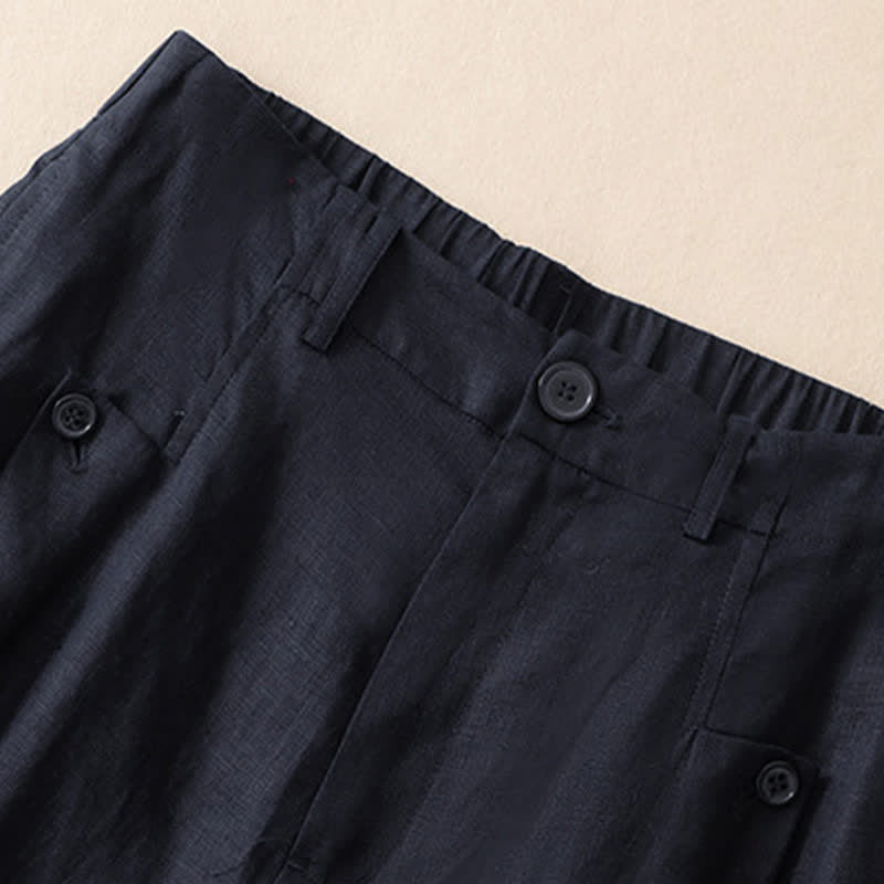 Buddha Stones Summer Casual Elegant Button-Up Solid  Ankle Pants Women's Wide Leg Pants With Pocket - image 8