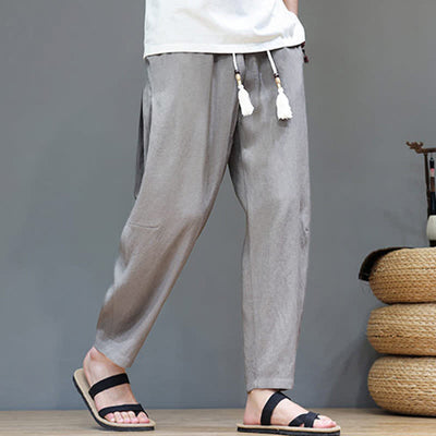 Buddha Stones Summer Casual Minimalist Drawstring Solid Ankle Pants Men's Straight Leg Pants With Pocket - image 6