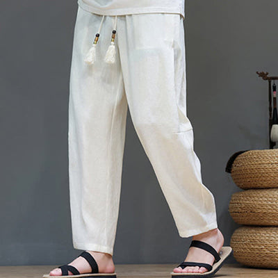 Buddha Stones Summer Casual Minimalist Drawstring Solid Ankle Pants Men's Straight Leg Pants With Pocket - image 12