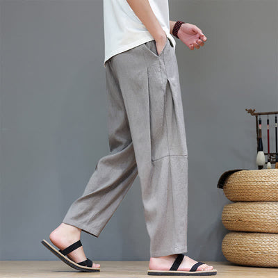 Buddha Stones Summer Casual Minimalist Drawstring Solid Ankle Pants Men's Straight Leg Pants With Pocket - image 5