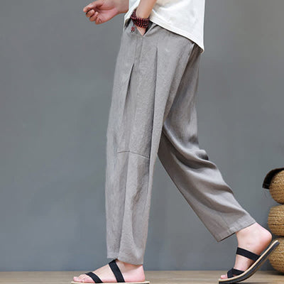 Buddha Stones Summer Casual Minimalist Drawstring Solid Ankle Pants Men's Straight Leg Pants With Pocket - image 3
