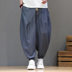 Buddha Stones Summer Casual Vintage Drawstring Solid Cotton Cropped Pants Men's Harem Pants With Pocket - SlateGray - US/UK/AU46, EU56 (5XL) - image 0