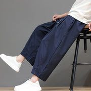 Foviel Summer Casual Drawstring Striped Capri Pants Men's Harem Pants With Pocket