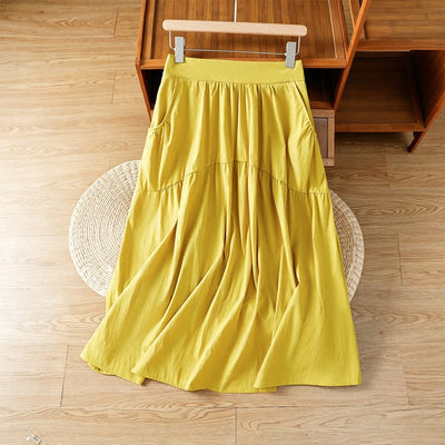 Buddha Stones Summer Casual Boho Solid Line Women's Skirts With Pockets - image 1