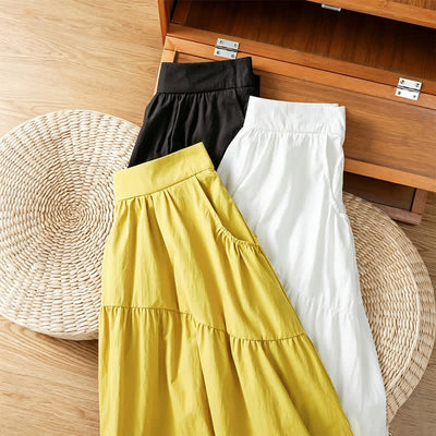Buddha Stones Summer Casual Boho Solid Line Women's Skirts With Pockets - image 24