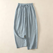 Foviel Summer Casual Drawstring Solid Cropped Pants Women's Wide Leg Pants With Pocket