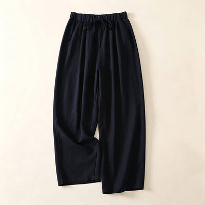 Buddha Stones Summer Casual Drawstring Solid Cropped Pants Women's Wide Leg Pants With Pocket - MidnightBlue - US12, UK/AU16, EU44 (3XL) - image 5