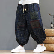 Foviel Summer Boho Casual Drawstring Geometric Cropped Pants Men's Harem Pants With Pocket