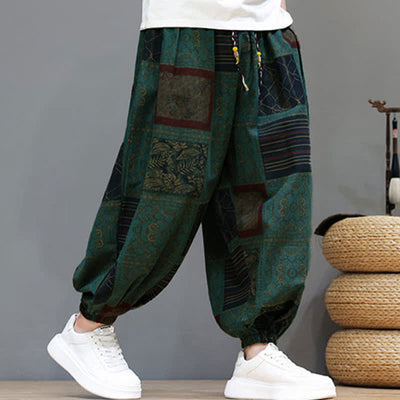 Buddha Stones Summer Boho Casual Drawstring Geometric Cropped Pants Men's Harem Pants With Pocket - image 27