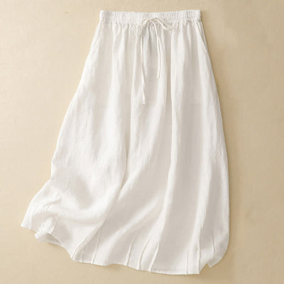 Buddha Stones Summer Casual Minimalist Drawstring Elastic Waist Solid Women's Skirts With Pockets - White - US8-10, UK/AU12-14, EU40-42 (2XL) - image 9