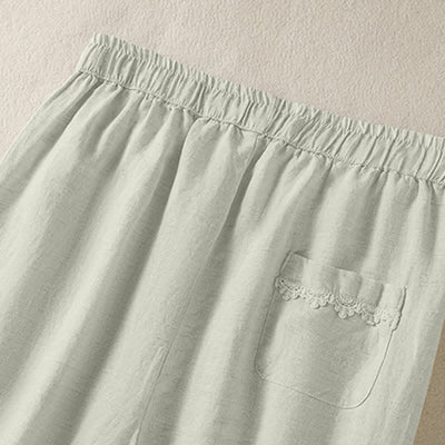 Buddha Stones Summer Casual Boho Drawstring Solid Cropped Pants Ramie Women's Harem Pants With Pockets - image 8