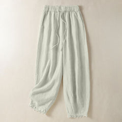 Buddha Stones Summer Casual Boho Drawstring Solid Cropped Pants Ramie Women's Harem Pants With Pockets - Beige - US8-10, UK/AU12-14, EU40-42 (2XL) - image 0