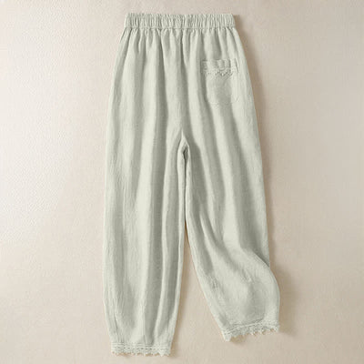 Buddha Stones Summer Casual Boho Drawstring Solid Cropped Pants Ramie Women's Harem Pants With Pockets - image 1