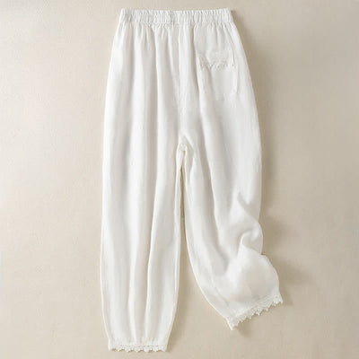 Buddha Stones Summer Casual Boho Drawstring Solid Cropped Pants Ramie Women's Harem Pants With Pockets - image 21