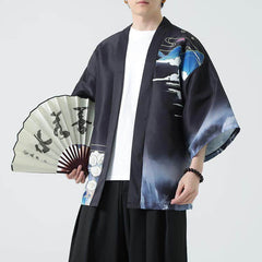 Buddha Stones Summer Casual Vintage Crane Print Men's Kimonos - Crane - US/UK/AU48, EU58 (5XL) - image 0