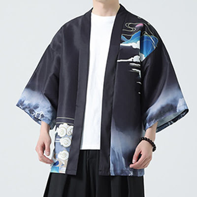 Buddha Stones Summer Casual Vintage Crane Print Men's Kimonos - image 10