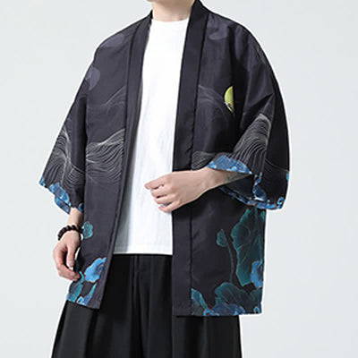 Buddha Stones Summer Casual Vintage Crane Print Men's Kimonos - image 27