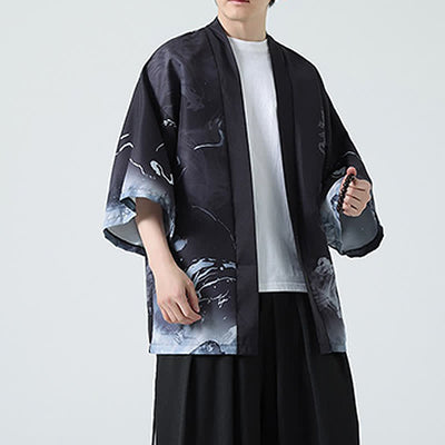 Buddha Stones Summer Casual Vintage Crane Print Men's Kimonos - image 15