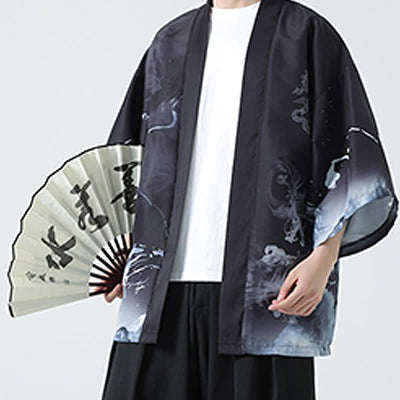 Buddha Stones Summer Casual Vintage Crane Print Men's Kimonos - Dragon - US/UK/AU48, EU58 (5XL) - image 11