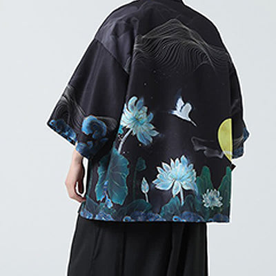 Buddha Stones Summer Casual Vintage Crane Print Men's Kimonos - image 29