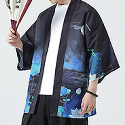 Buddha Stones Summer Casual Vintage Crane Print Men's Kimonos - image 45
