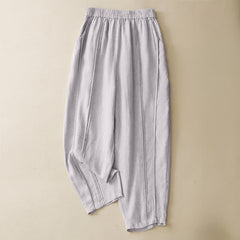 Buddha Stones Summer Casual Minimalist Solid Cropped Pants Vertical Seam Women's Harem Pants With Pockets - Linen - US8-10, UK/AU12-14, EU40-42 (2XL) - image 0