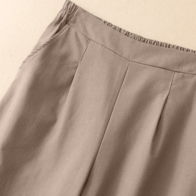 Buddha Stones Summer Minimalist Elegant Solid Cropped Pants Women's Straight Leg Pants With Pockets - image 12