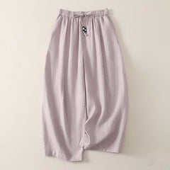 Buddha Stones Summer Casual Minimalist Drawstring Solid Cropped Pants Women's Wide Leg Pants With Pockets - LavenderBlush - US8-10, UK/AU12-14, EU40-42 (2XL) - image 0