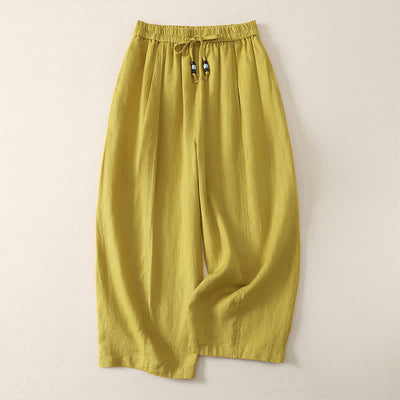 Buddha Stones Summer Casual Minimalist Drawstring Solid Cropped Pants Women's Wide Leg Pants With Pockets - Goldenrod - US8-10, UK/AU12-14, EU40-42 (2XL) - image 8