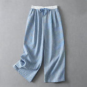 Foviel MIL Sommer Casual Zugzug Plaid Ankle Hose Damen gerade Bein Hose mit Tasche