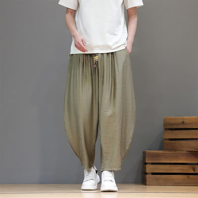 Buddha Stones Summer Casual Minimalist Drawstring Solid Cropped Pants Men's Harem Pants With Pocket - image 27