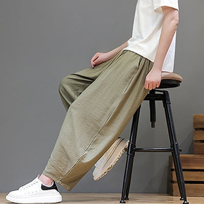 Buddha Stones Summer Casual Minimalist Drawstring Solid Cropped Pants Men's Harem Pants With Pocket - image 22