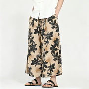 Foviel Summer Boho Casual Drawstring Floral Capri Pants Men's Wide Leg Pants With Pocket