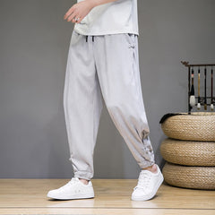 Buddha Stones Summer Casual Minimalist Drawstring Solid Capri Pants Men's Tapered Pants With Pocket - Gainsboro - US/UK/AU46, EU56 (5XL) - image 0