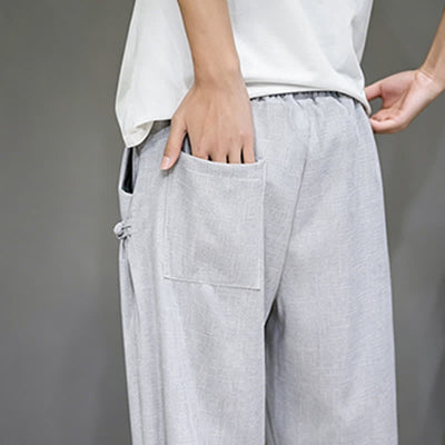 Buddha Stones Summer Casual Minimalist Drawstring Solid Capri Pants Men's Tapered Pants With Pocket - image 3