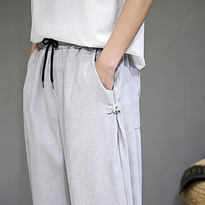 Buddha Stones Summer Casual Minimalist Drawstring Solid Capri Pants Men's Tapered Pants With Pocket - image 13