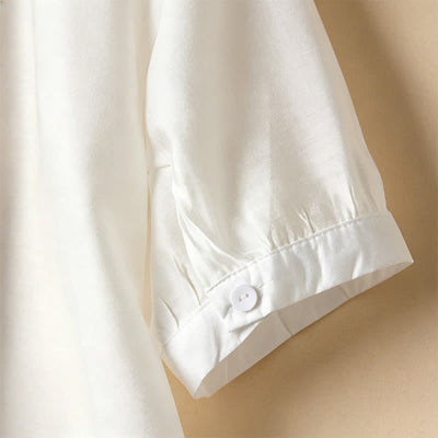 Buddha Stones Summer Elegant Vintage Button-up Solid Front Pleated Ruffle Women's Short Sleeve Shirts - image 26