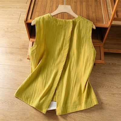 Buddha Stones Summer Casual Minimalist Solid Tank Top Irregular Back Design Women's Sleeveless Shirts - image 1