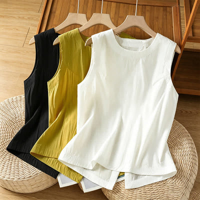 Buddha Stones Summer Casual Minimalist Solid Tank Top Irregular Back Design Women's Sleeveless Shirts - image 17