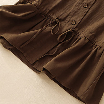 Buddha Stones Summer Casual Vintage Button-Up Drawstring Solid Tank Top Women's Sleeveless Shirts - image 5