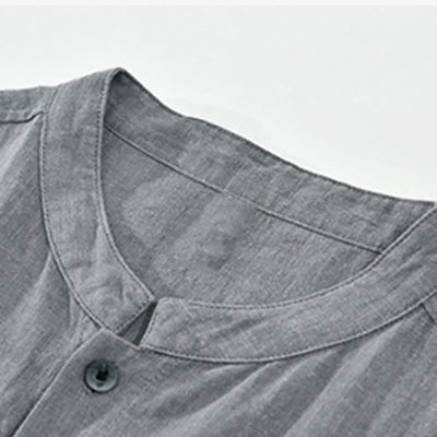 Buddha Stones Summer Vintage Mandarin Collar Button Up Solid Men's Short Sleeve Shirts With Pockets - image 2