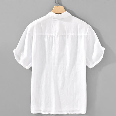 Buddha Stones Summer Casual Minimalist Button-Up Solid Linen Men's Short Sleeve Shirts - image 9