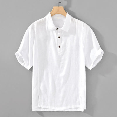 Buddha Stones Summer Casual Minimalist Button-Up Solid Linen Men's Short Sleeve Shirts - White - US/UK/AU44，EU54 (4XL) - image 8