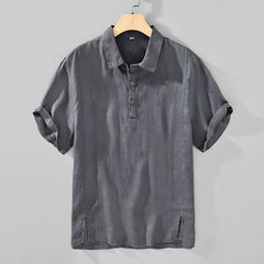 Buddha Stones Summer Casual Minimalist Button-Up Solid Linen Men's Short Sleeve Shirts - DimGray - US/UK/AU44，EU54 (4XL) - image 0