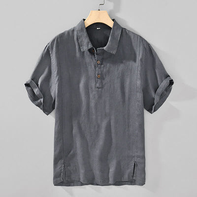 Buddha Stones Summer Casual Minimalist Button-Up Solid Linen Men's Short Sleeve Shirts - DimGray - US/UK/AU44，EU54 (4XL) - image 0